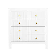 Cassettiera con 5 Cassetti; Maniglie dorate; per Camera o Ingresso; in Pannelli di particelle; 79 × 39.5 × 80.5 cm; Bianco