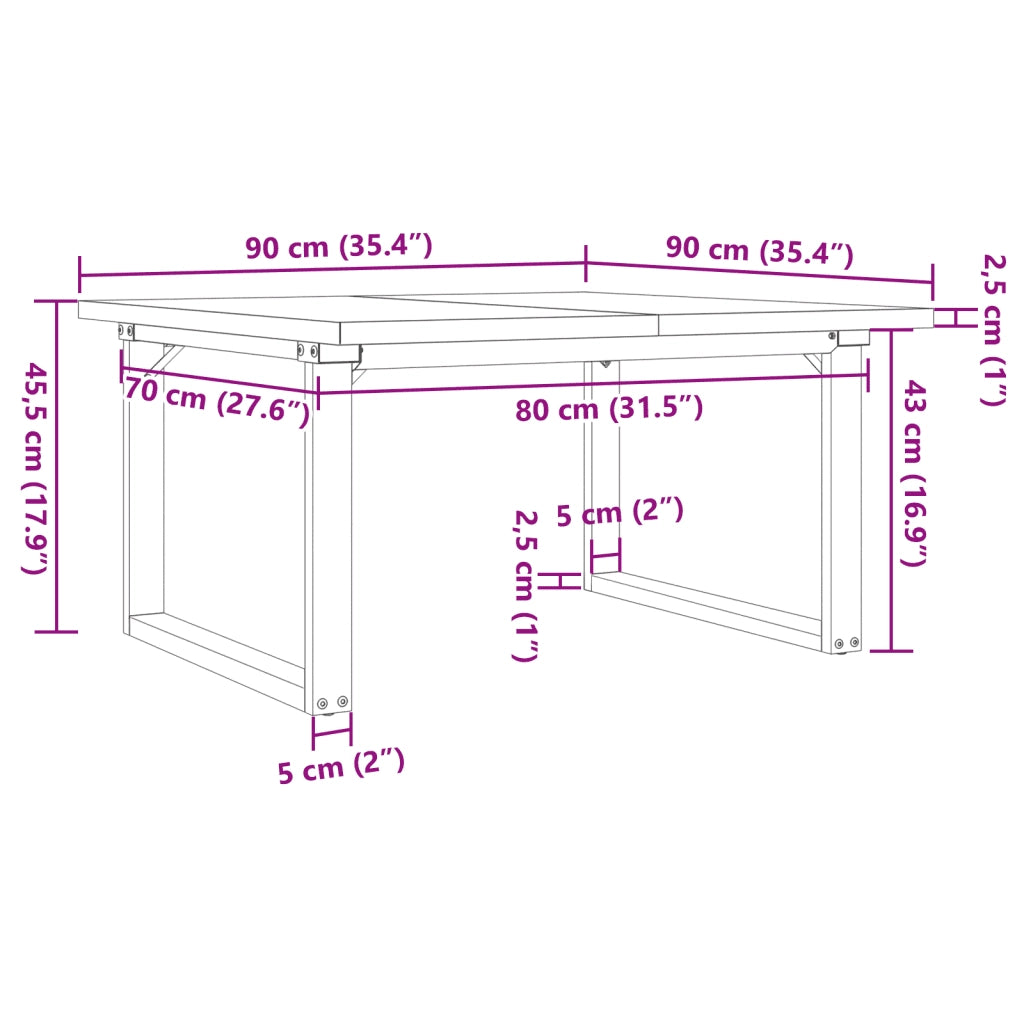 Tavolino Salotto Telaio a O 90x90x45,5 cm Legno Pino e Acciaio 3282731