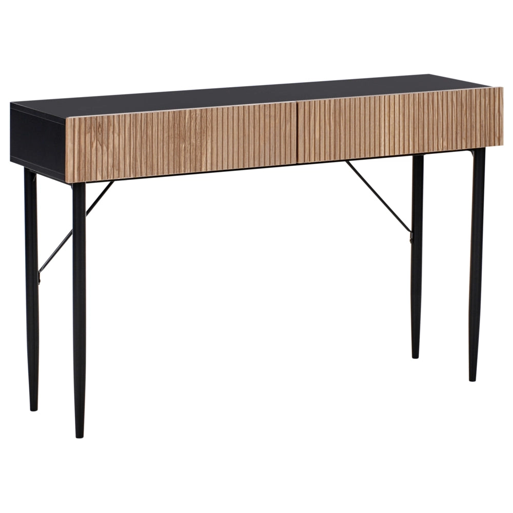 Tavolo consolle in MDF nero legno di frassino naturale fronte a coste 2 cassetti corridoio moderno camera da letto