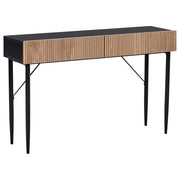 Tavolo consolle in MDF nero legno di frassino naturale fronte a coste 2 cassetti corridoio moderno camera da letto