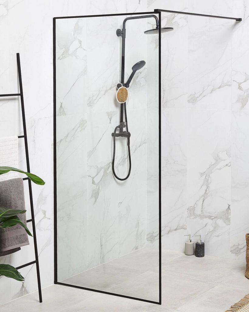 Schermo per doccia Vetro temperato Nero Cornice in acciaio inossidabile Bagno per ambienti umidi Box senza porta 90 x 190 cm