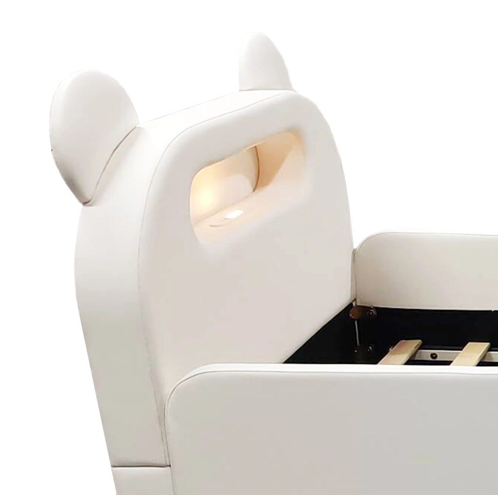 Letto imbottito per bambini 90x200 cm con testiera a orso; luce notturna; USB e contenitore; bianco