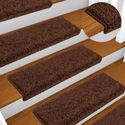 Tappetini per scale 10 pz 65x21x4 cm Marrone Bordo rettangolare 149821