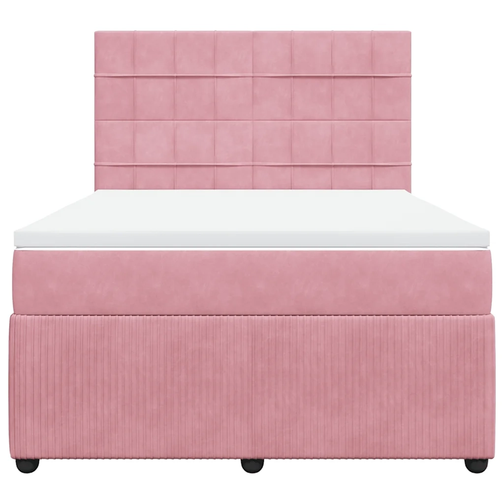 Giroletto a Molle con Materasso Rosa 140x190 cm in Velluto 3292339