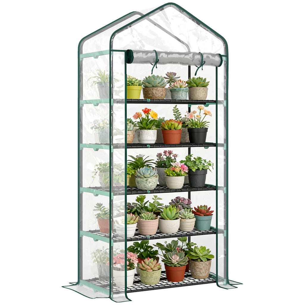 Serra da giardino 5 ripiani in PVC ¨C zephmum ¨C grigio acciaio 90x49x193cm