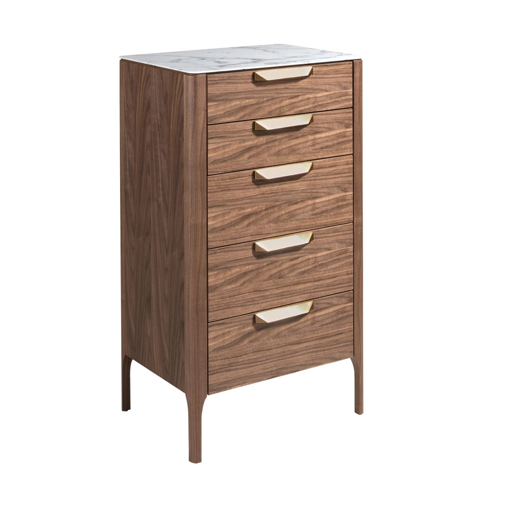 Chiffoniere in noce con piano in vetro effetto marmo