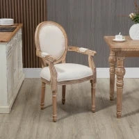 Sedia da Salotto Stile Classico Imbottita con Rivestimento in Tessuto, 56x56x96cm, Bianco Crema