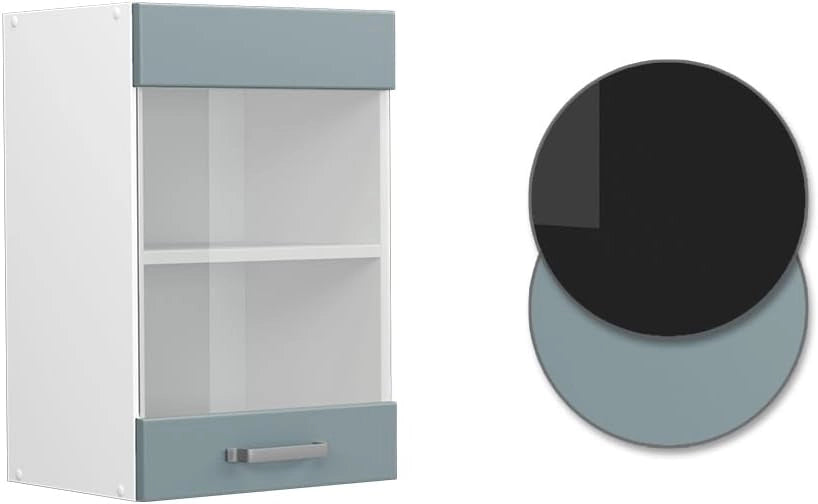 Mobile da cucina in vetro R-Line, Grigio-blu, 40 cm, per la libera combinazione all'interno di sistemi cucina modulari