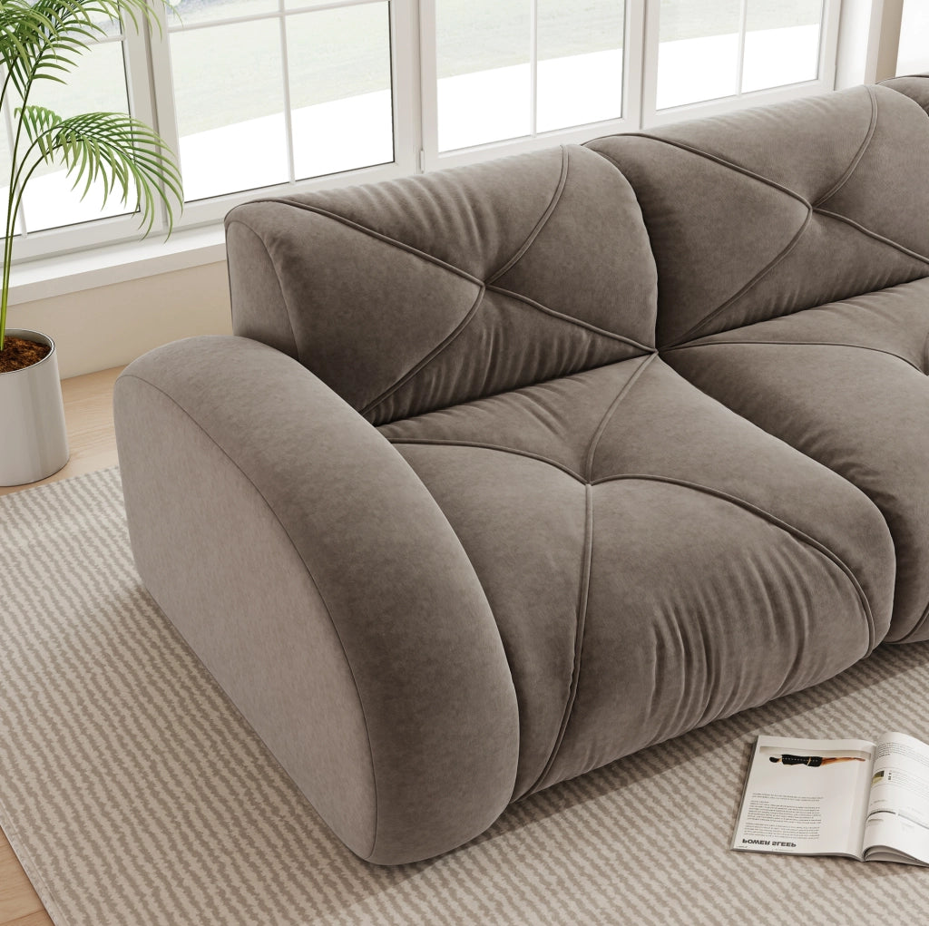 Divano modulare senza telaio in ciniglia taupe con schiuma 32D