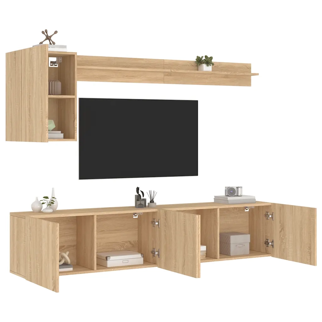 vidaXL Mobili TV a Muro 5pz Rovere Sonoma in Legno Multistrato
