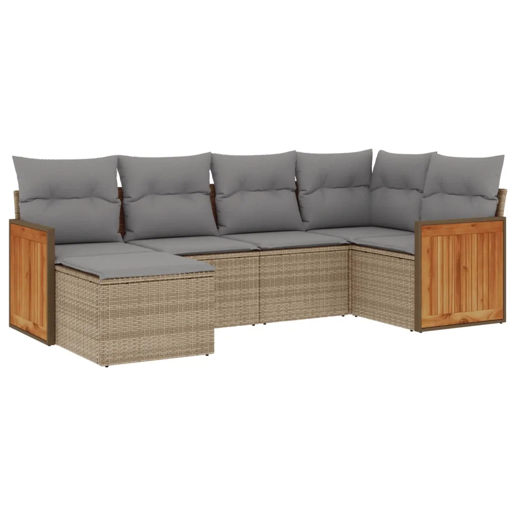 Set Divano da Giardino 6 pz con Cuscini Beige in Polyrattan