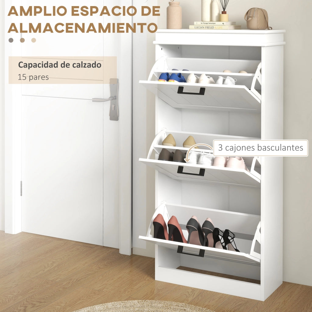 Armadio per scarpe con 3 ante e ripiani regolabili ¨C zephmum ¨C Bianco 60x30x120 cm
