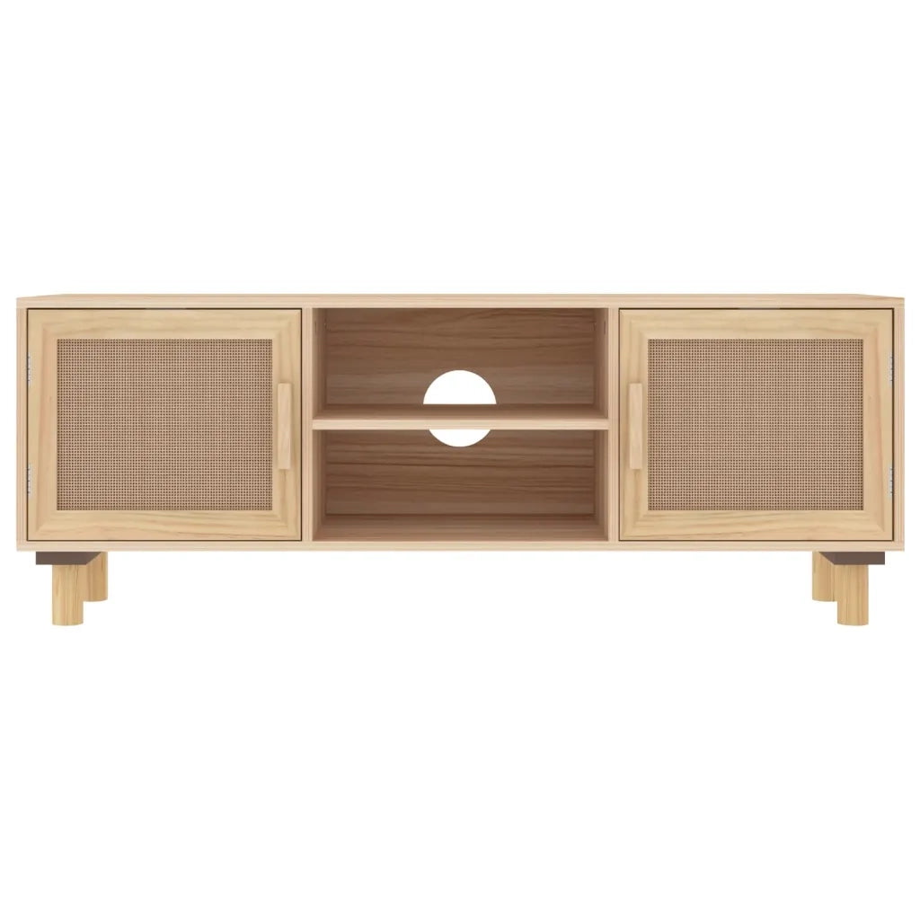 Mobile TV Marrone 105x30x40 cm Massello Pino e Rattan Naturale 345617