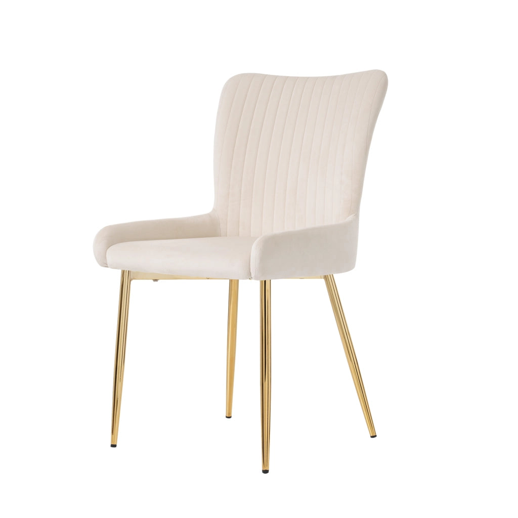 Sedie da pranzo, 4 pezzi in velluto beige con supporto lombare e gambe in metallo dorato