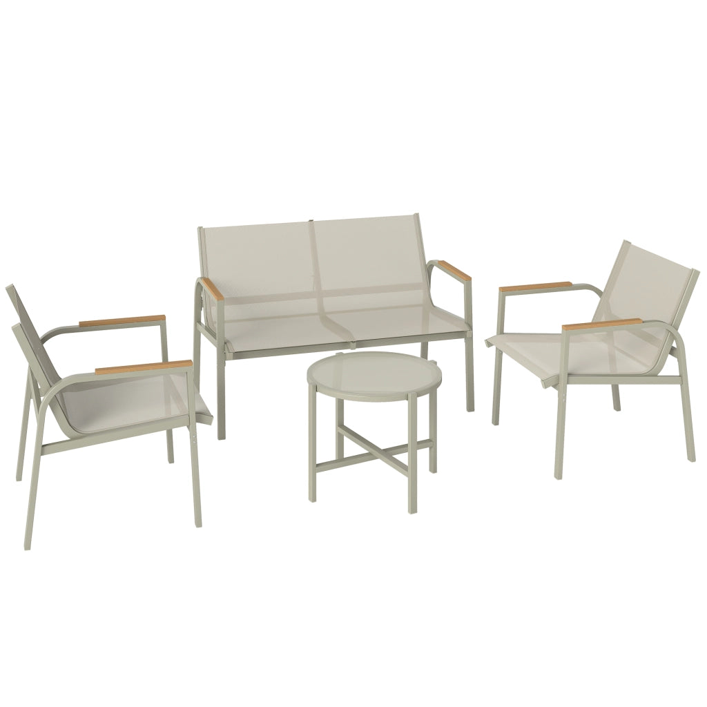 Set 4 Pezzi Salotto da Giardino Divano 2 Poltrone e Tavolino in Textilene Verde