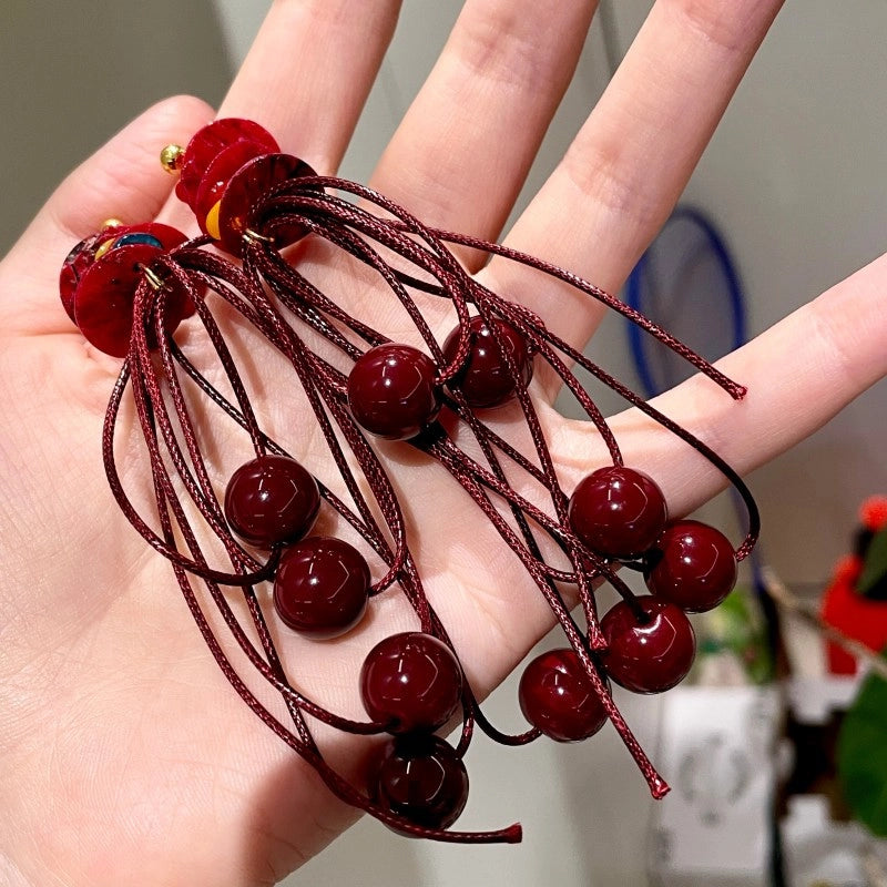 Orecchini pendenti retr¨° con ancora rossa e perline rosse a forma di ancora, autunno/inverno, a tema acacia e fagioli rossi.