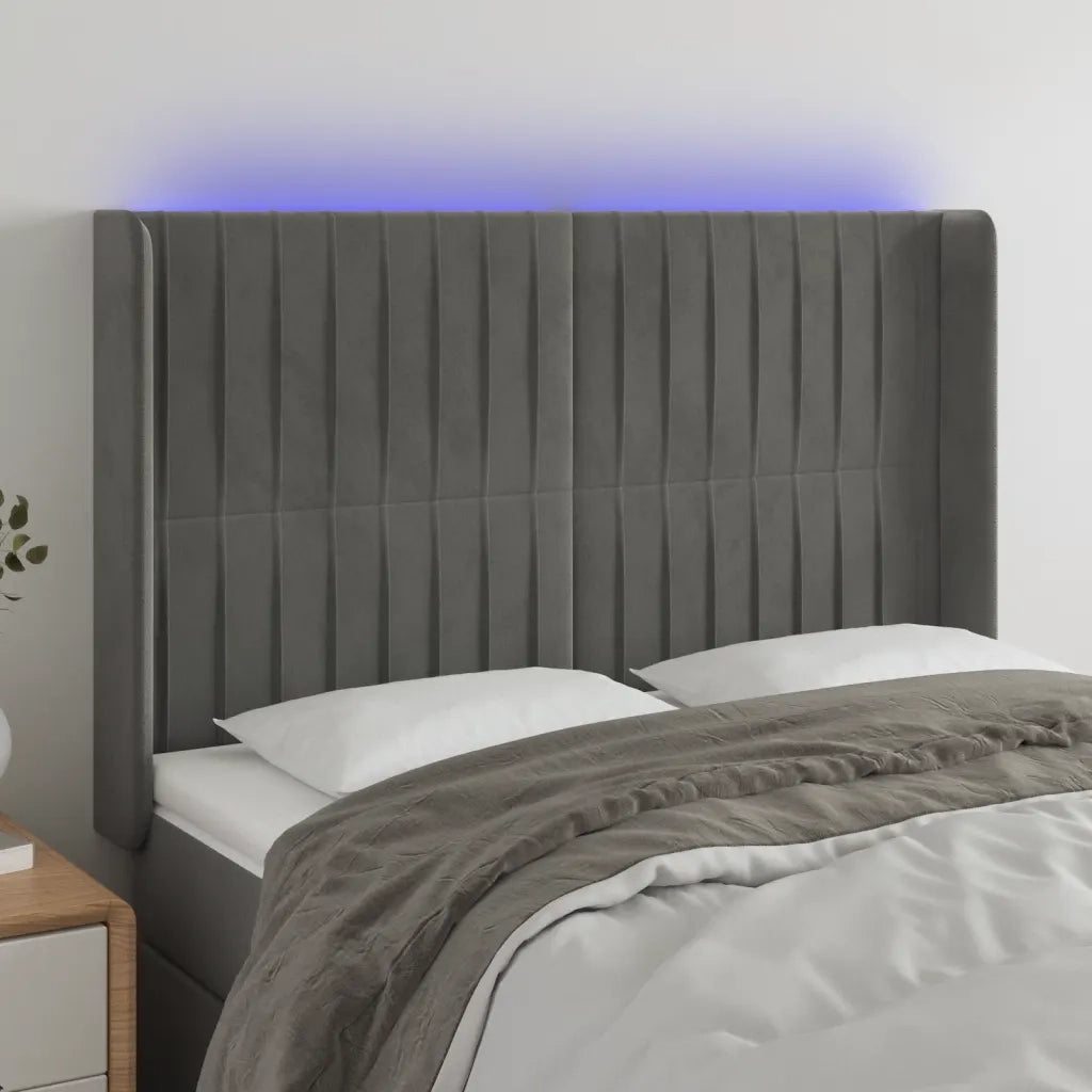 Testiera a LED-Testata con LED Grigio Chiaro 147x16x118/128 cm in Velluto 571785