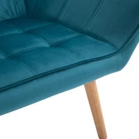 Poltroncina da Camera Design Scandinavo, Poltrona in Velluto e Legno, Color Petrolio, per Soggiorno o Ufficio, 67x61.5x71cm