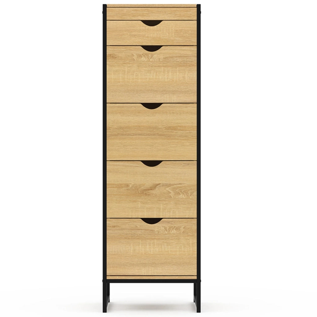 IDMarket - DETROIT Cómoda 5 cajones + 1 espejo 40 cm mueble recibidor de diseño industrial