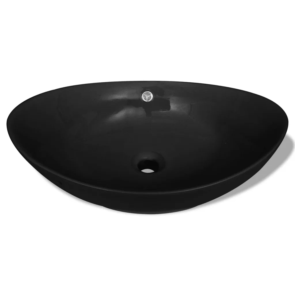 Lavello Ovale in Ceramica di Lusso Nero Troppopieno 59x38,5 cm CFW8376624