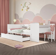 Letto 90x200 cm con scrivania; 2 cassetti e ripiani in legno bianco