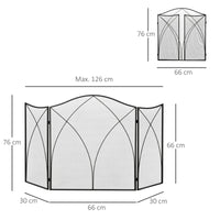 Parascintille con Antine 126x2x76 cm Pieghevole a 3 Pannelli in Metallo Nero