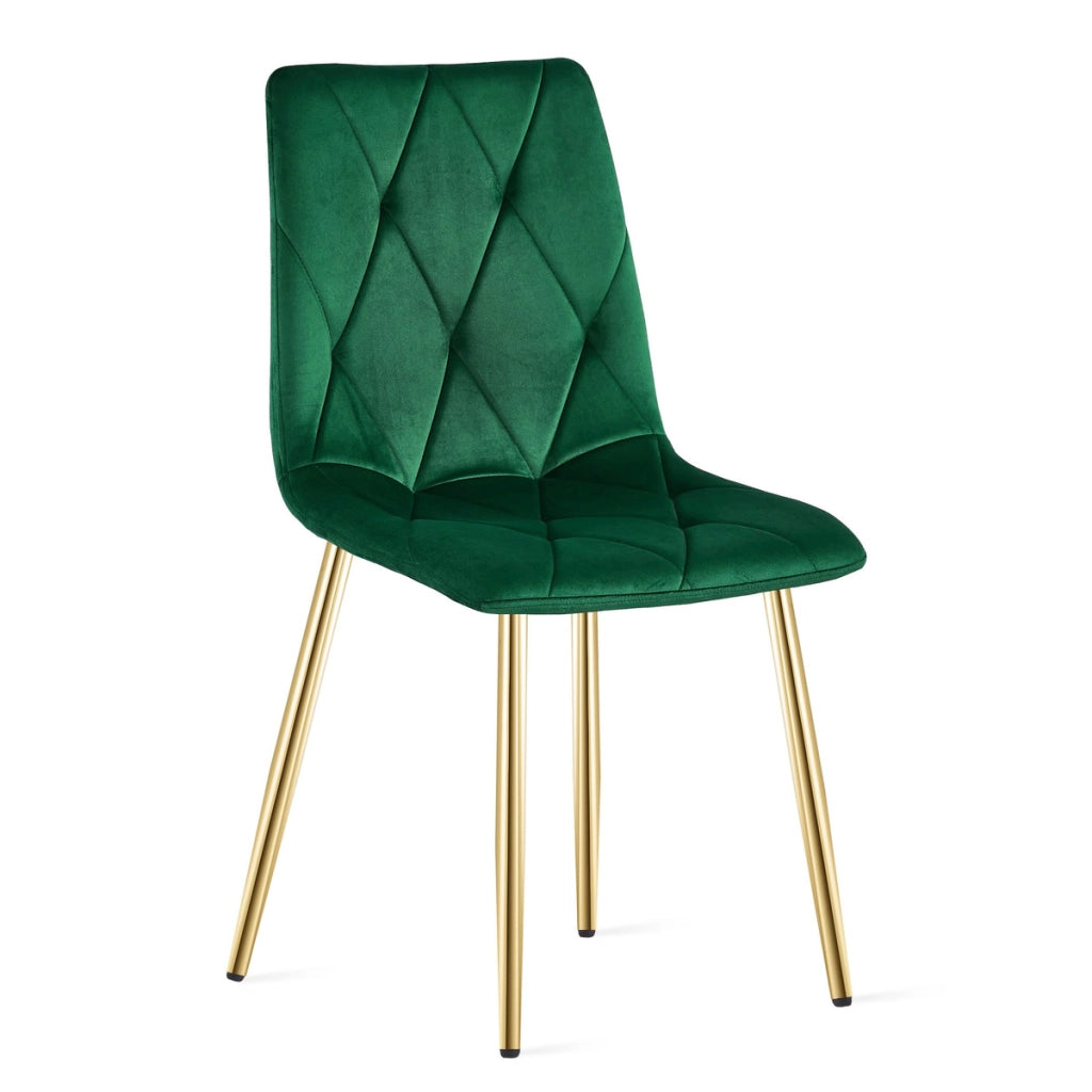 Set di 3 Sedie Libra in Velluto Verde Bosco e Gambe Oro
