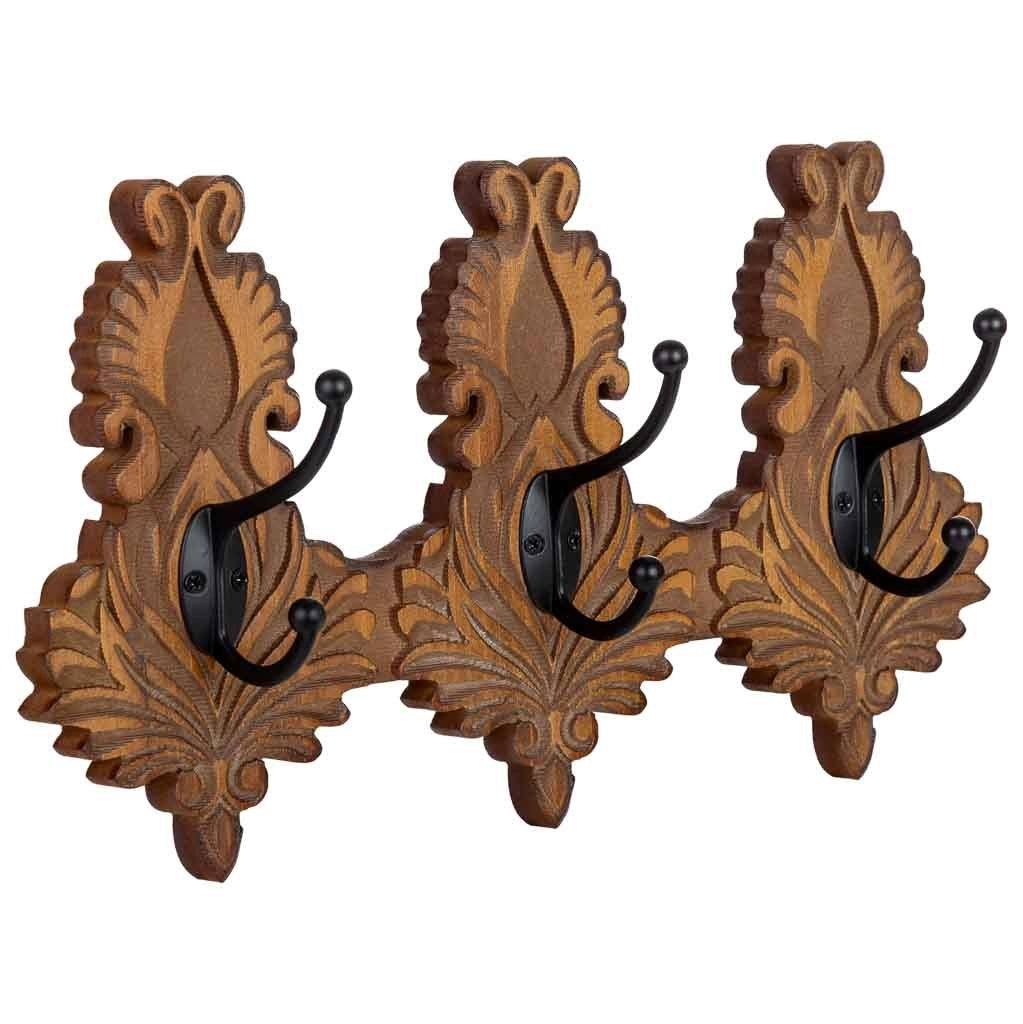 Appendino da parete in legno marrone a 3 ganci 36x8x20,5h cm