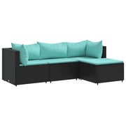 Set Divani da Giardino 4 pz | Set Salotto da Giardino con Cuscini Nero in Polyrattan