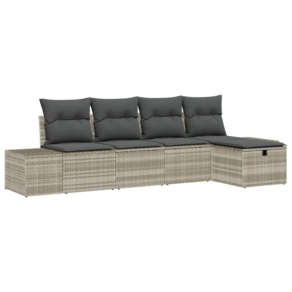 Set Divano da Giardino 5 pcs Grigio chiaro polyrattan