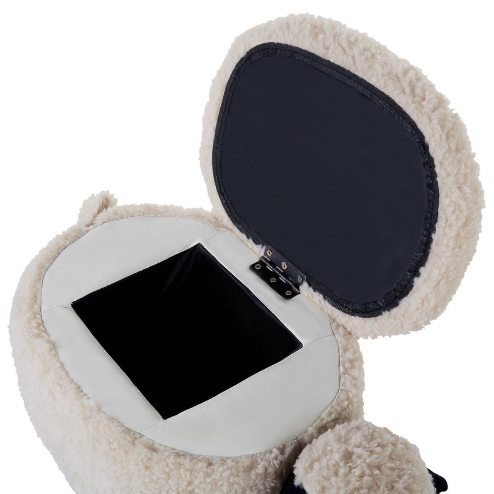 Pouf animaletto Sgabello per bambini Poggiapiedi in pelliccia sintetica beige chiaro con gambe in legno portaoggetti Seggiolino per bambini