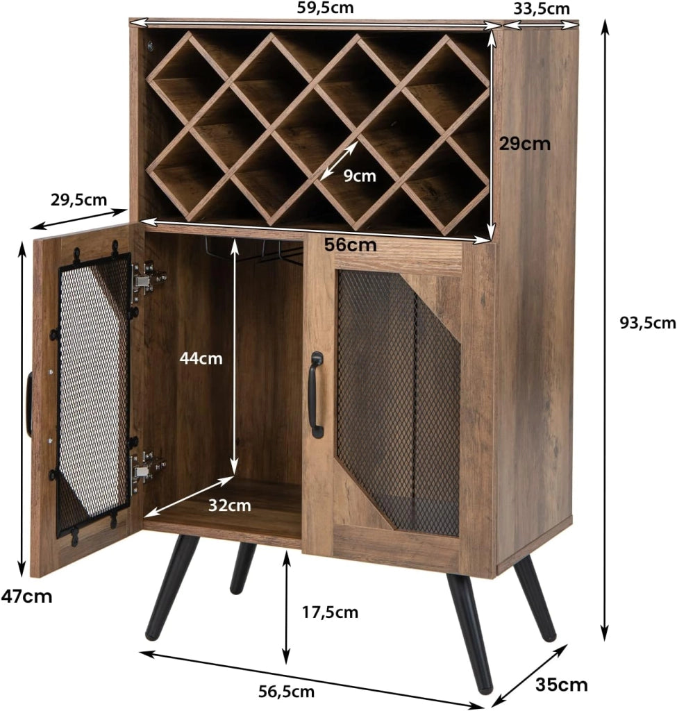 Cantinetta Portabottiglie in Legno, Credenza da Cucina con Portabottiglie Rimovibile, Portabicchiere e 2 Ante, Ideale per Cucina, Sala da Pranzo, Soggiorno