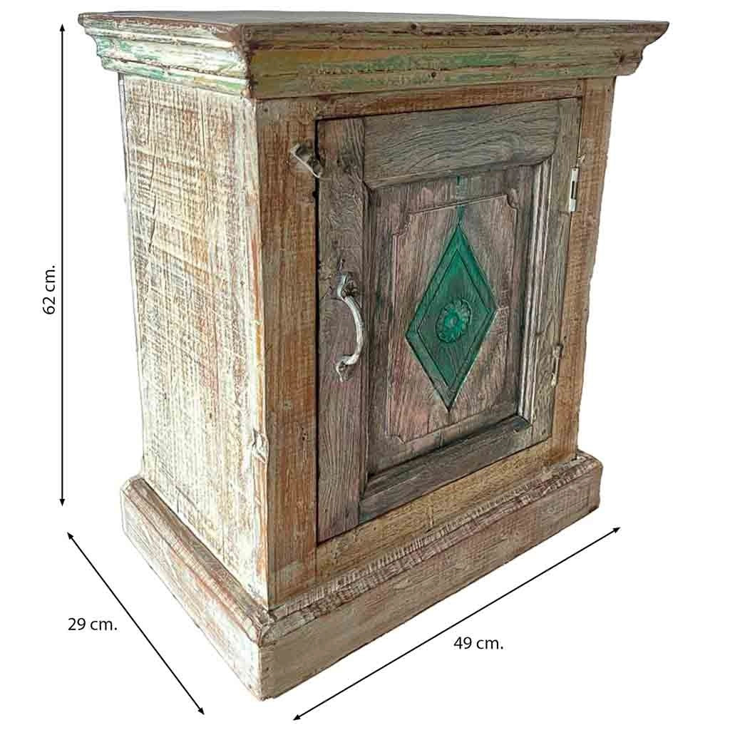 Comodino in legno con finitura artigianale marrone 49x29x62h cm