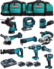 MAKITA Kit MK902 (DHP481 + DHR243 + DGA504 + DTD152 + DJV182 + DSS610 + DJR186 + DBO180 + DTM51 + 3 Batterie 5,0 Ah + Caricabatterie + 2 x LXT600)
