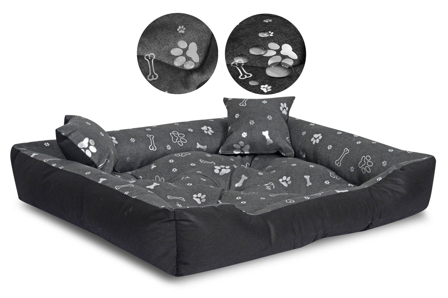 AIO FACTORY Letto per cani impermeabile 75x65 cm Silver Bones