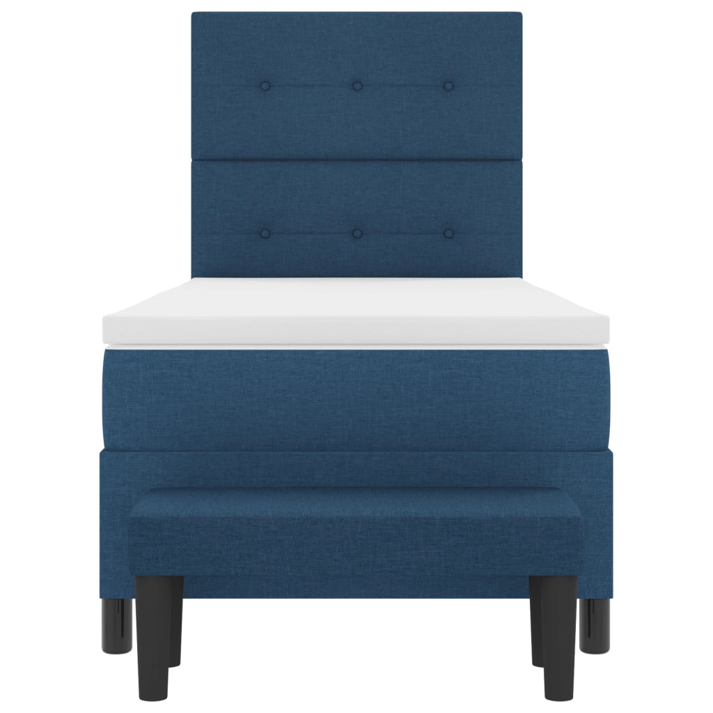 Letto con Box Spring con Materasso e Panchina Blu 100x200 cm Tessuto