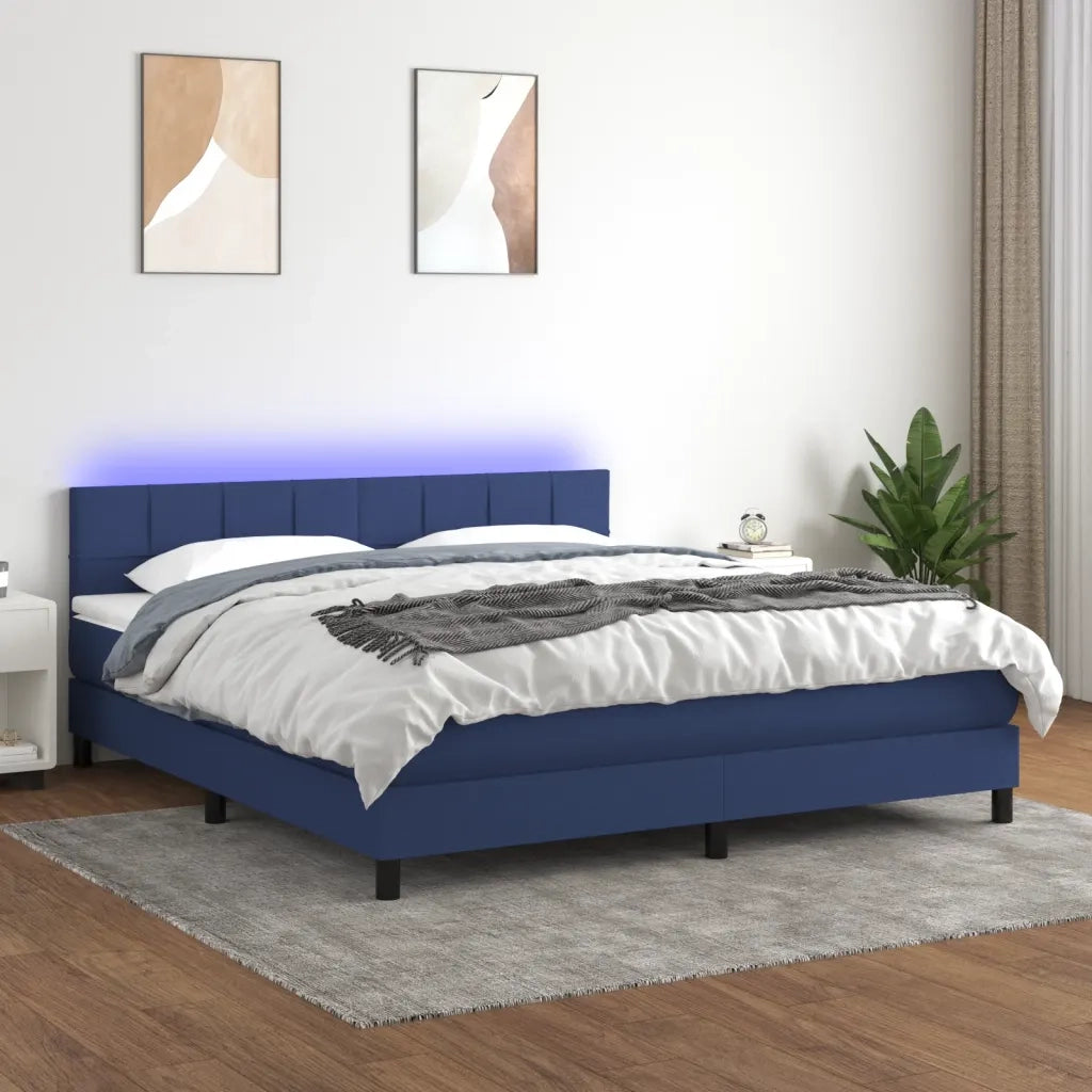 Letto a Molle con Materasso e LED Blu 180x200 cm in Tessuto 3133179