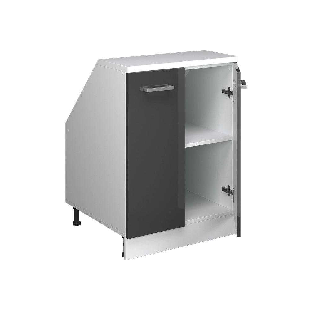 Mobile cucina sottotetto R-Line Antracite lucido/Bianco 60 cm con 2 porte, carcassa 60 cm profondità Vicco