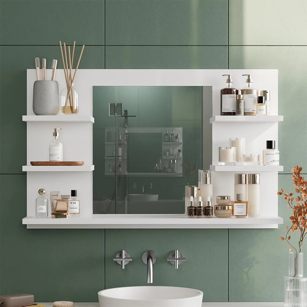 Specchio contenitore bagno Wilbur, Bianco, 78 x 50 cm con ripiani