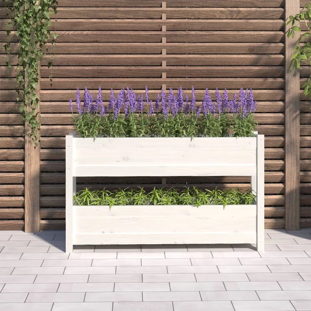 Fioriera-Vaso-Contenitore per Piante Bianca 112x25x66 cm in Legno Massello di Pino