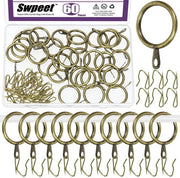 Kit di accessori per tende con 60 pezzi, anello metallico in bronzo con diametro interno 25mm/1", con pin per appendi tenda, per tende di finestra, tende doccia e porte.