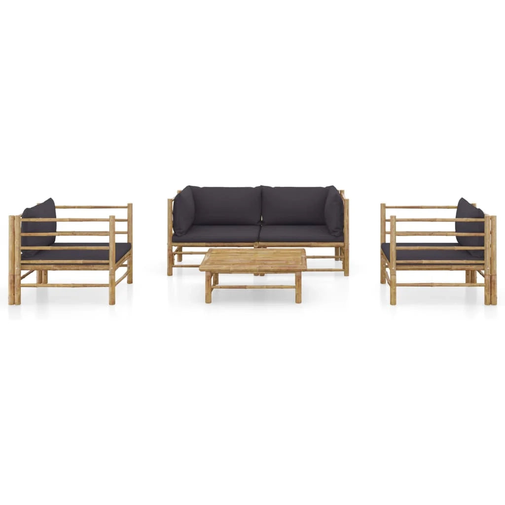 Set di mobili da giardino per esterni 5 pezzi con cuscini in bambù grigio scuro 02_0016389