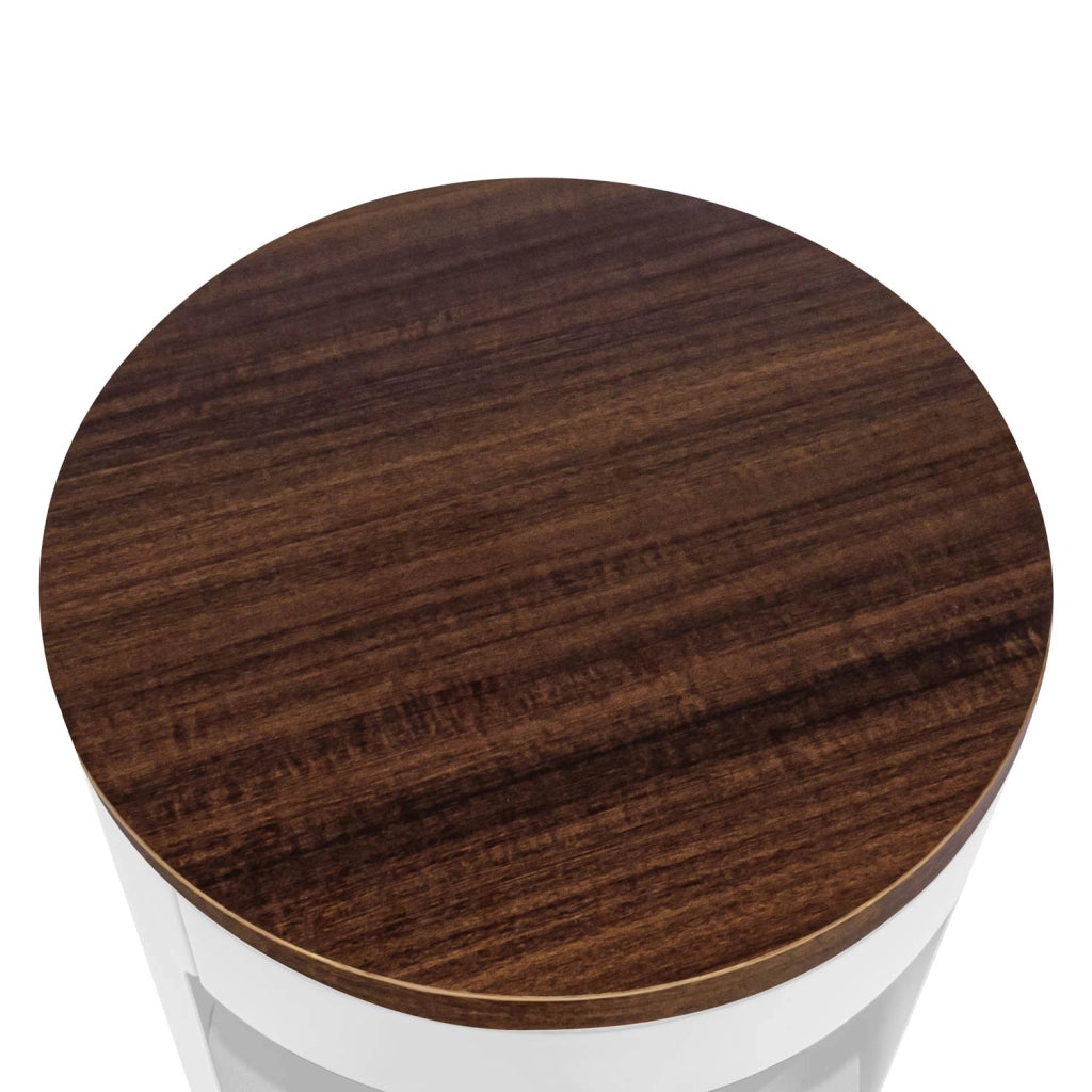 Ottaviano - Camino a bioetanolo da terra freestanding con doppio ripiano in legno melaminico, ø 40xH67,5 cm colore bianco