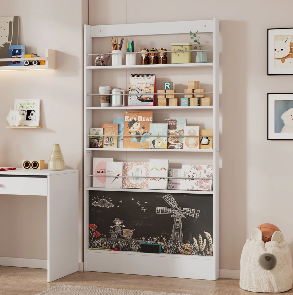 Libreria set da 2, 100 x 10 x 180 cm, MDF bianco, salvaspazio dietro la porta