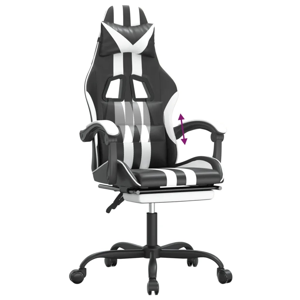 Sedia da Gaming | Sedia da e-sports con Poggiapiedi Nero e Bianco in Similpelle