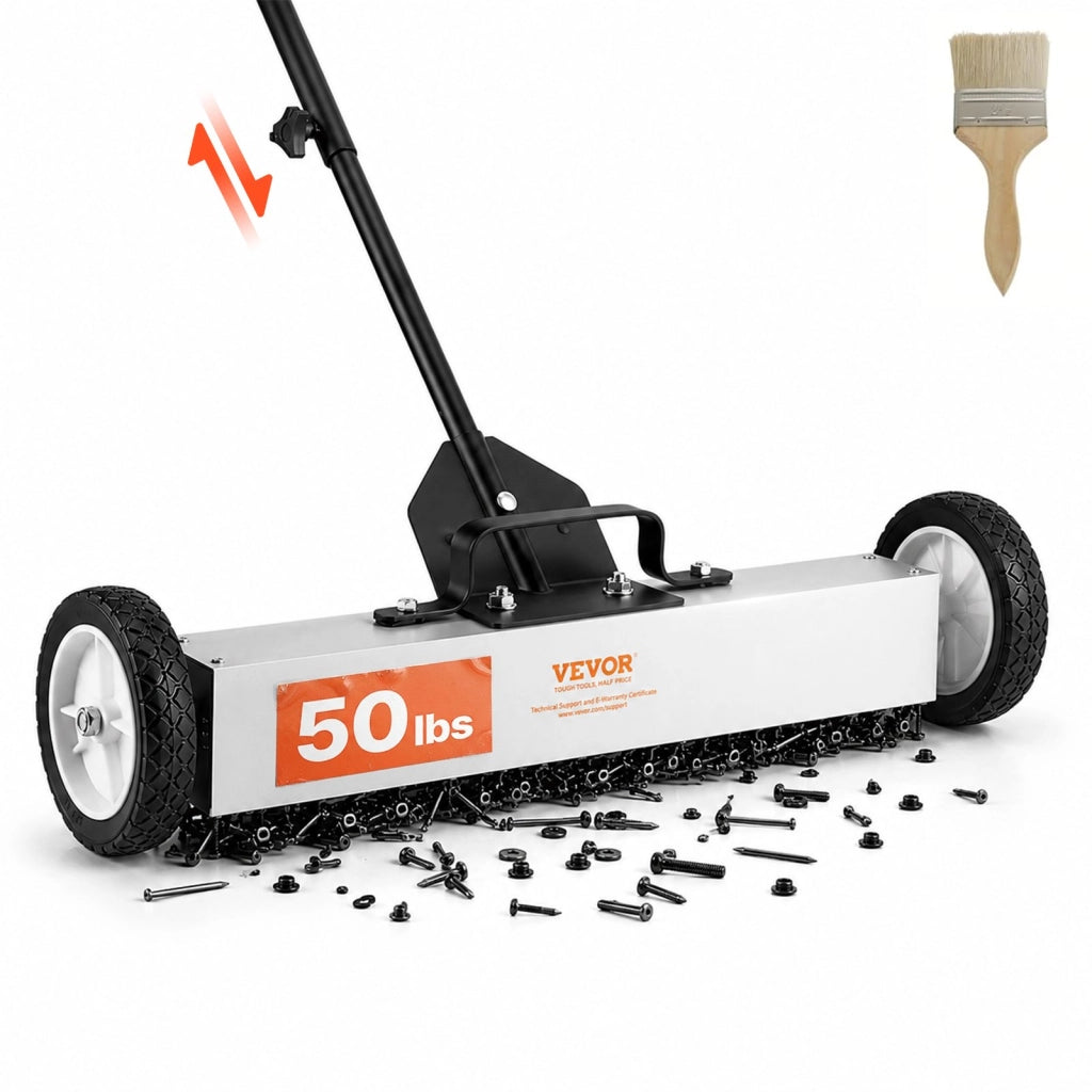 Spazzatrice Magnetica QJ8012-24 con Ruote e Asta Telescopica 77-113cm, Scopa Magnetica per Pavimenti per Officina e Garage, Portata Max 22,6kg