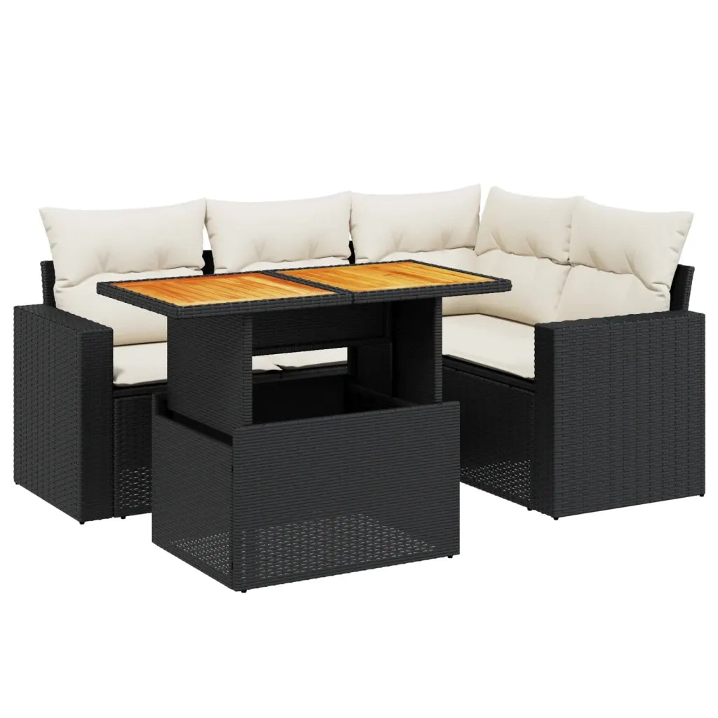 Set Divani da Giardino 5 pz con Cuscini in Polyrattan Nero 3271294