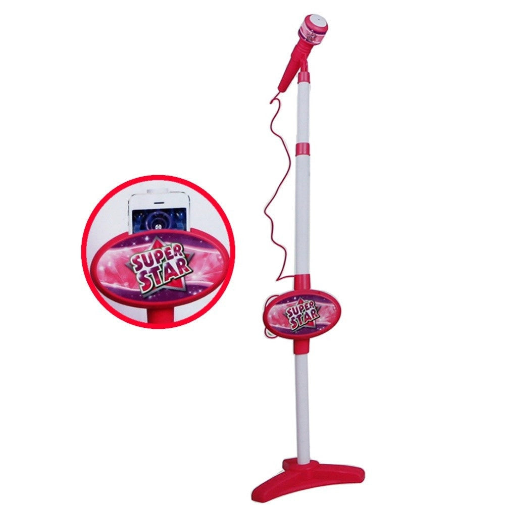 Trade Shop - Microfono Giocattolo Con Asta Luci Ed Effetti Collegamento Per Lettore Musicale -