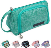 Etui grande, 2-compartimenti con maniglia, organizzatore portatile per articoli da ufficio, etui, organizzatore carino per scuola, ufficio, ragazze, donne (verde)