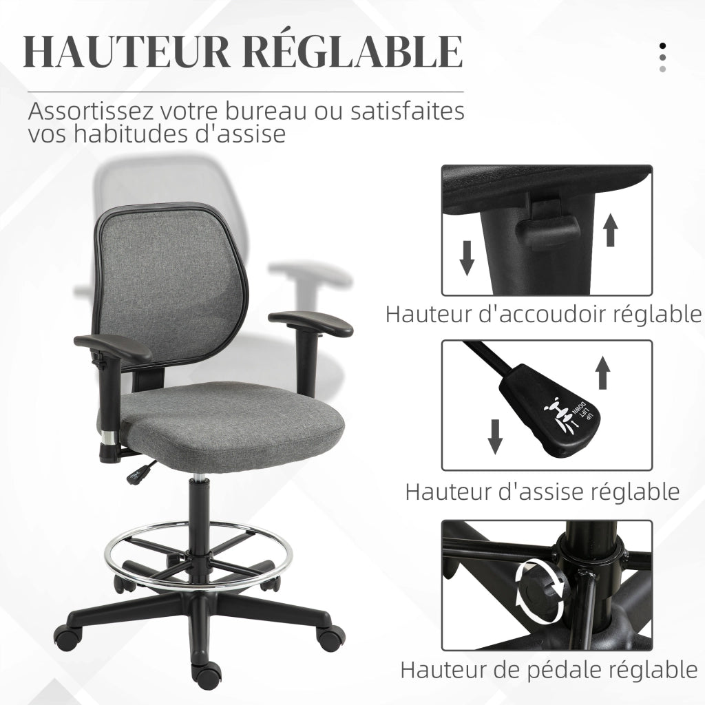 Sedia da ufficio regolabile in altezza con braccioli e ruote ¨C zephmum ¨C grigio 60x57x97-119 cm